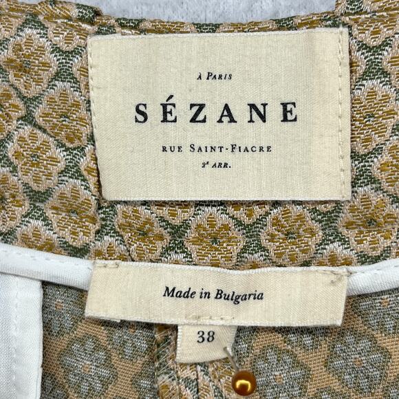 SEZANE Pants 38 Gustavo Floral Jacquard Tapered Ankle Trouser High Waist Beige - Picture 5 of 16